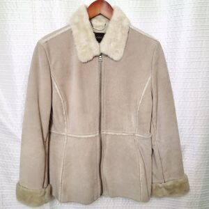 Y2K Guess Suede Leather Soft Faux Fur Lined Coat Light Tan Women's M